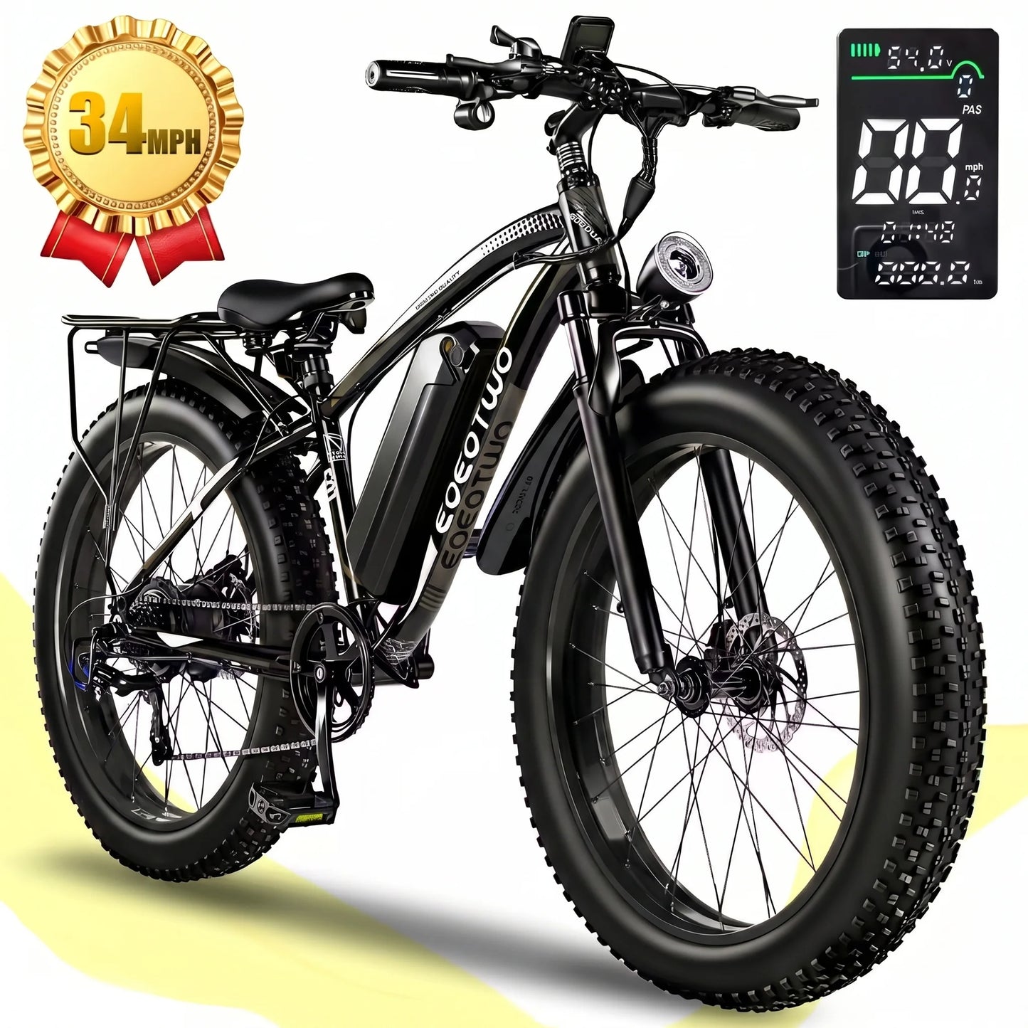 EOEOTWO 1500W Fat Tire Electric Bike 34MPH All Terrain Ebike