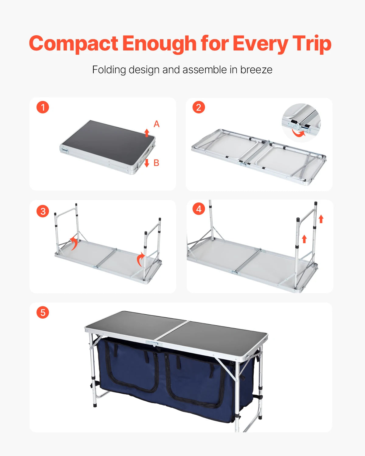 SucceBuy Camping Kitchen Table Folding Outdoor Cooking Station Aluminum