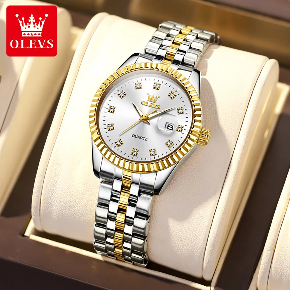 Olevs Luxury Diamond Luminous Stainless Steel Women's Wristwatch