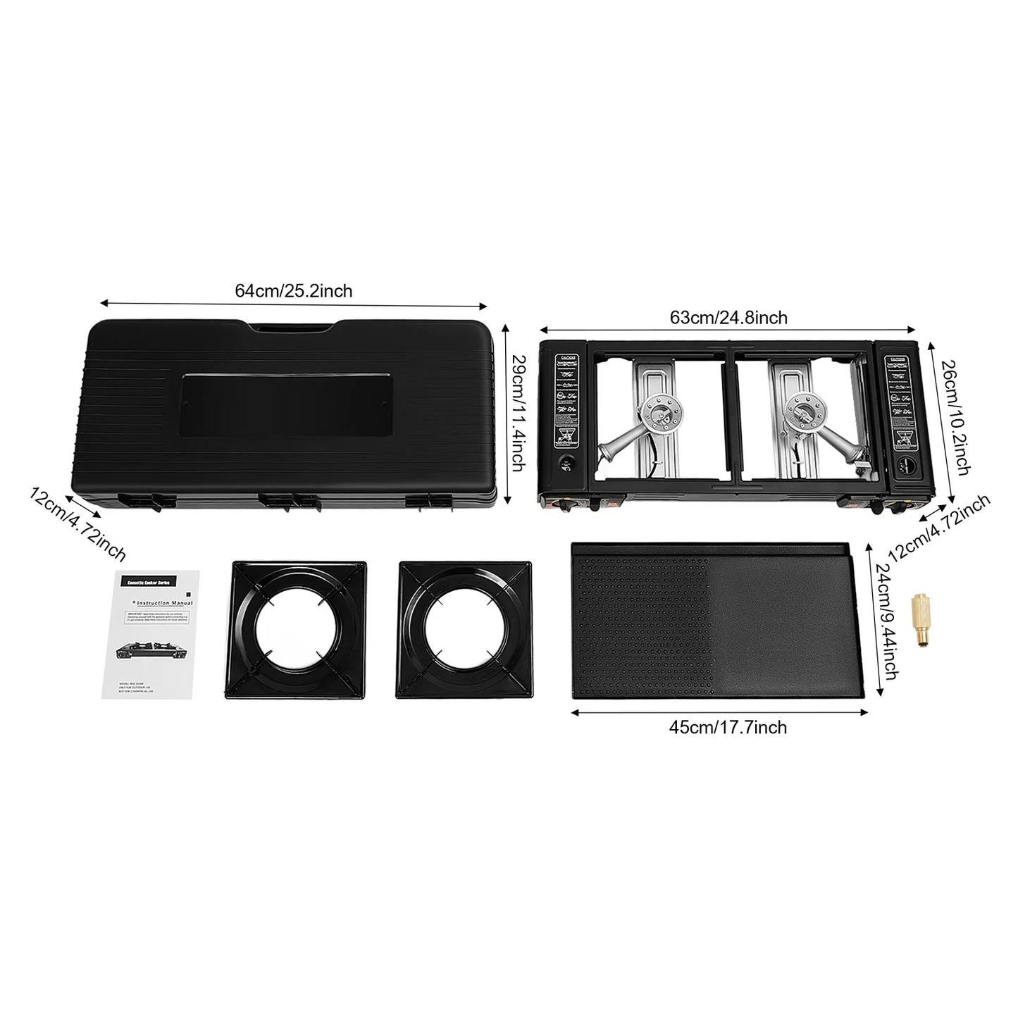 2500W Portable Camping Stove Two Burner With Baking Tray Case