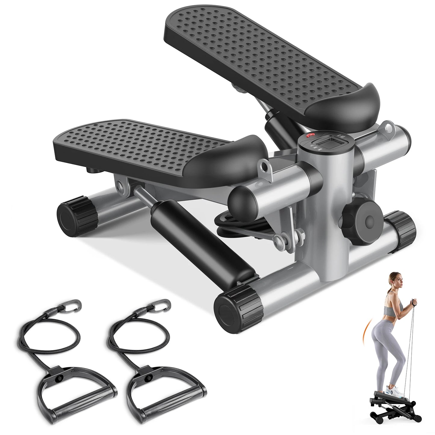 Mini Stepper With Resistance Bands 300 Lbs Capacity Home Cardio