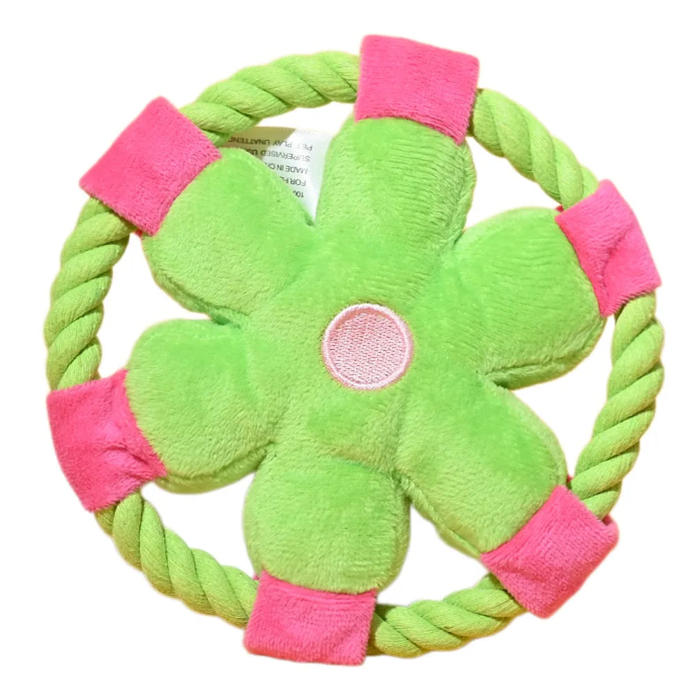 Cartoon Flower Cotton Rope Frisbee Dog Toy Squeaky Interactive Toy