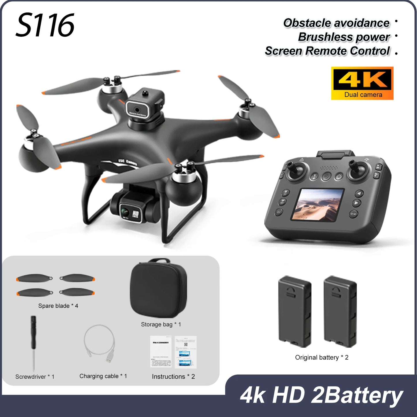 ZNLYRION Drone Remote 360 Obstacle Avoidance 4K Dual Camera