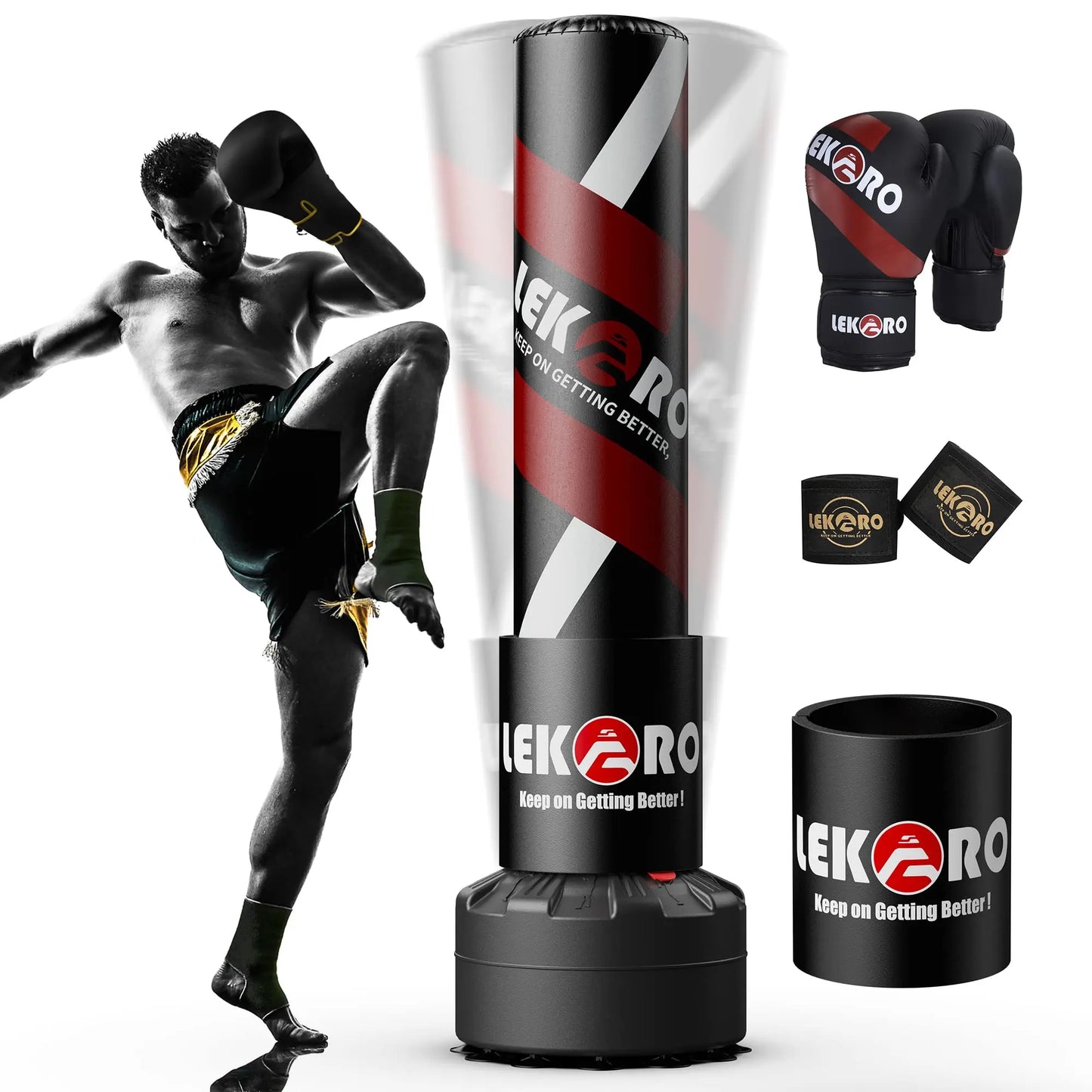LEKARO Standing Boxing Post With Gloves Home Training Sandbag