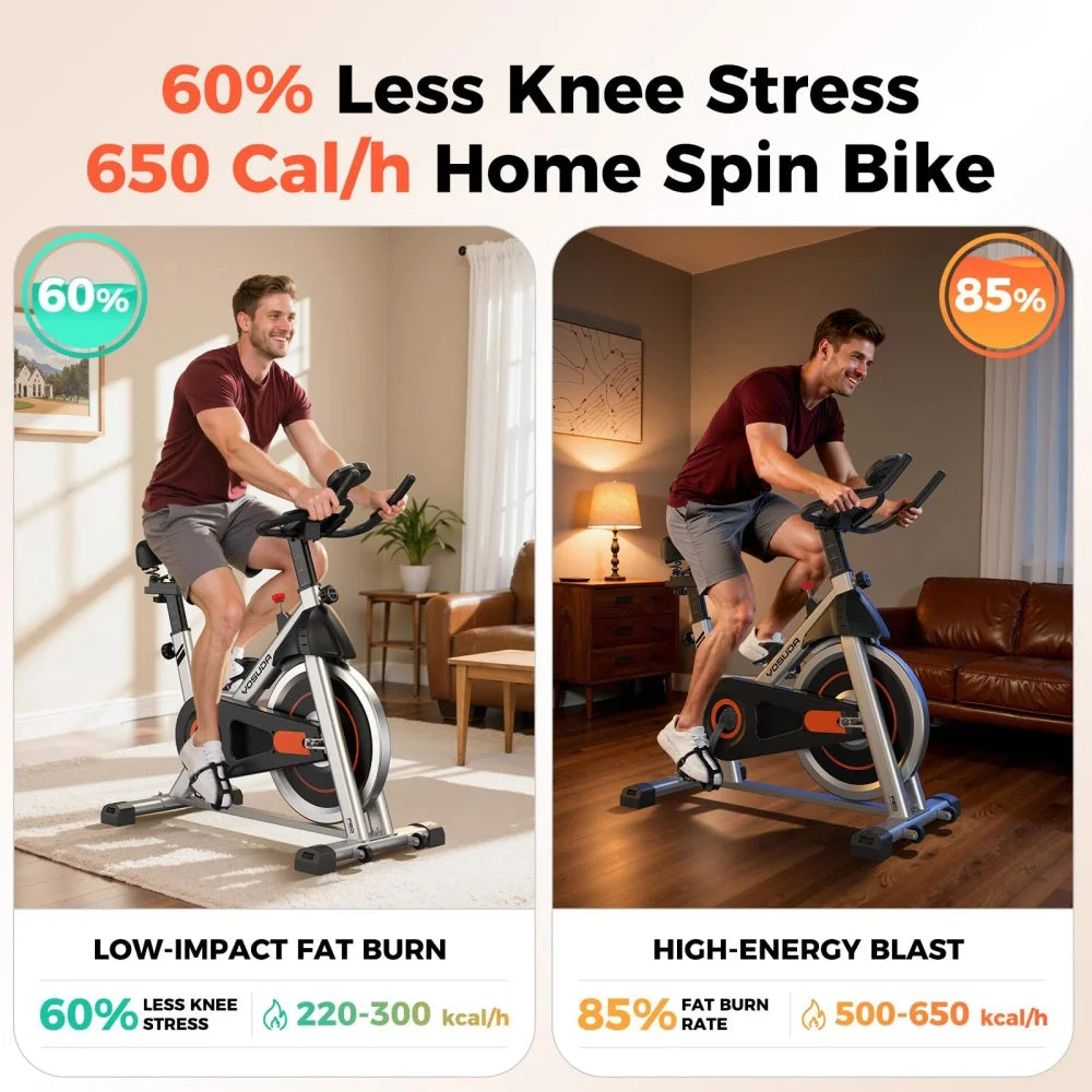 Silent Indoor Spin Bike Exercise Machine With Adjustable Comfort Seat