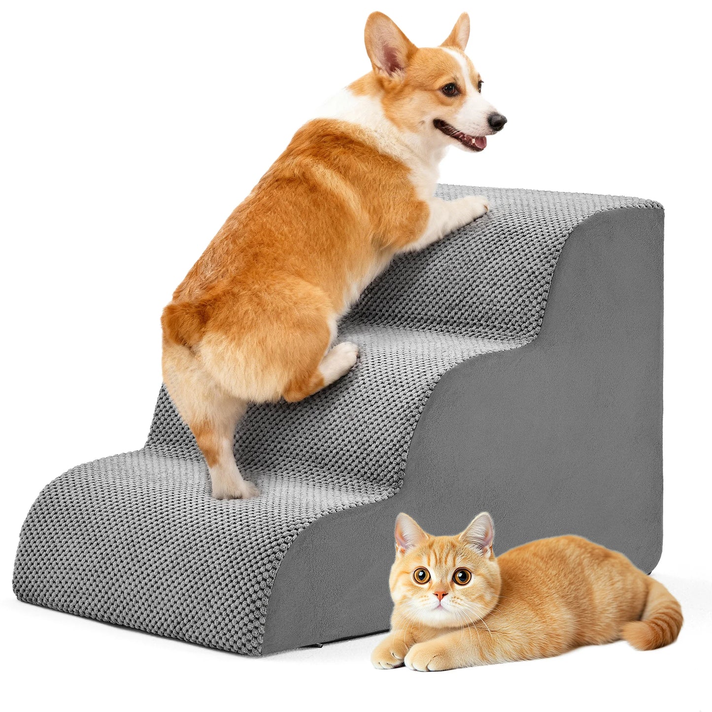 High Density Foam Dog Stairs 3-5 Step Curved Ramp Small Dogs