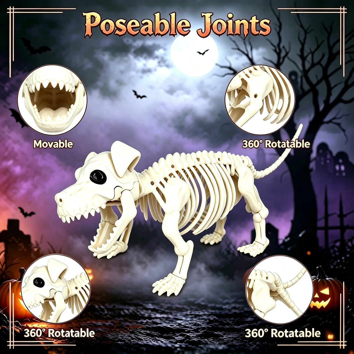 Posable Skeleton And Dog Halloween Cowboy Outdoor Decorations Set