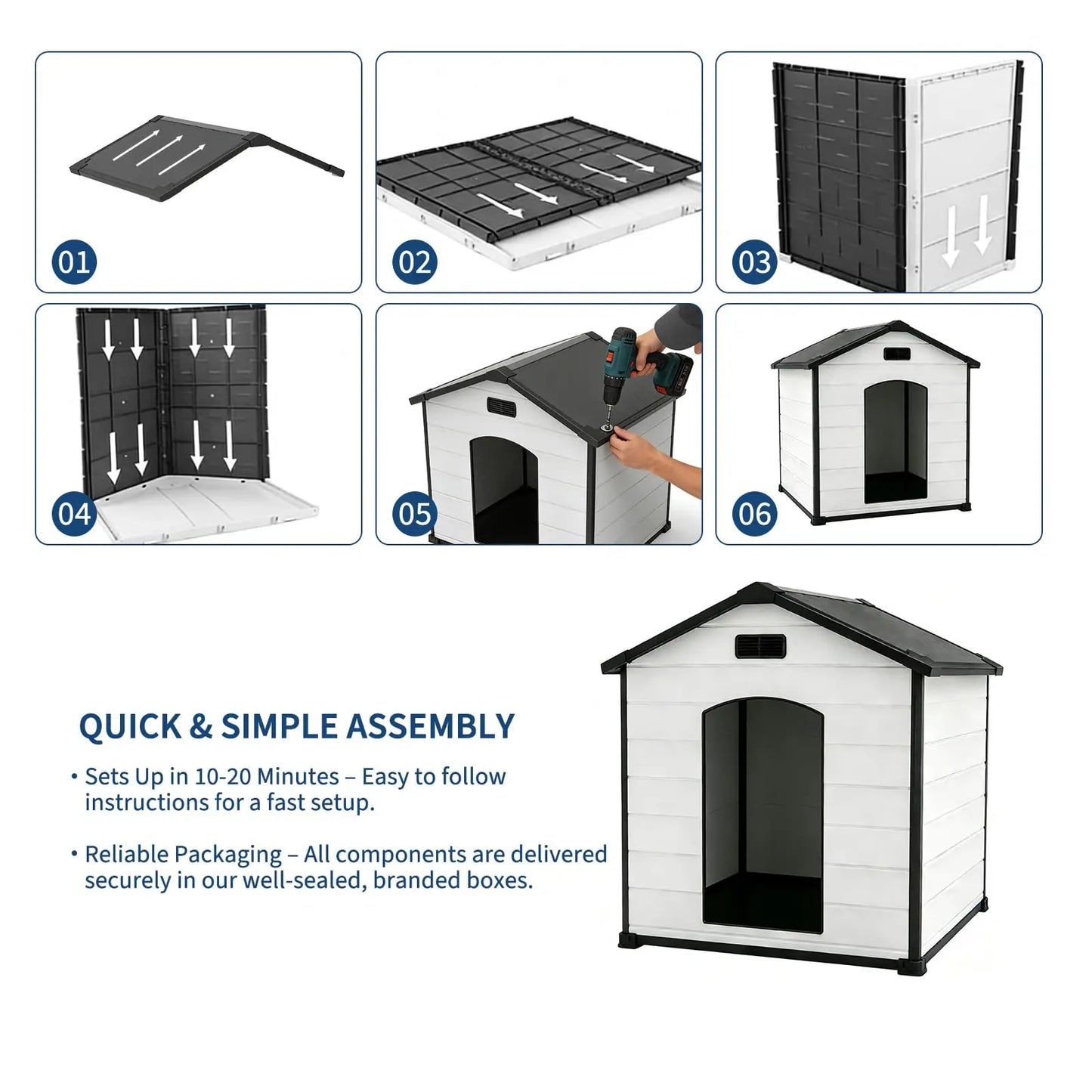 Outdoor Waterproof Insulated Dog House Kennel With Elevated Floor For Large Dogs