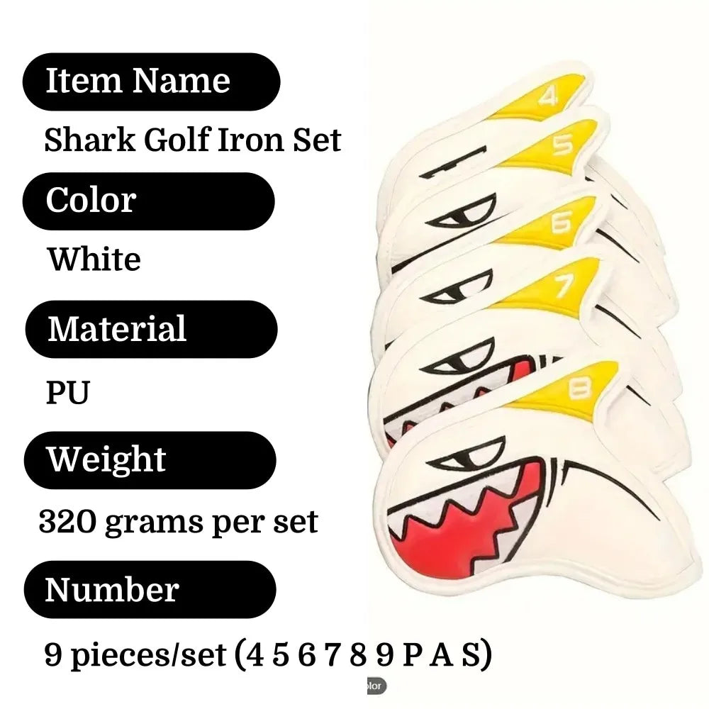 Shark Golf Iron Head Covers 9 Piece Waterproof PU Leather