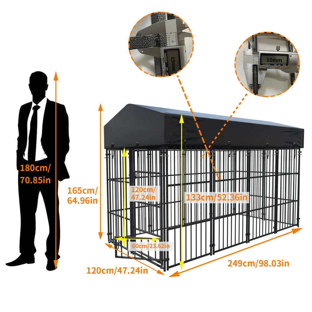 BORWART Heavy Duty Dog Kennel Welded Metal Playpen With Roof