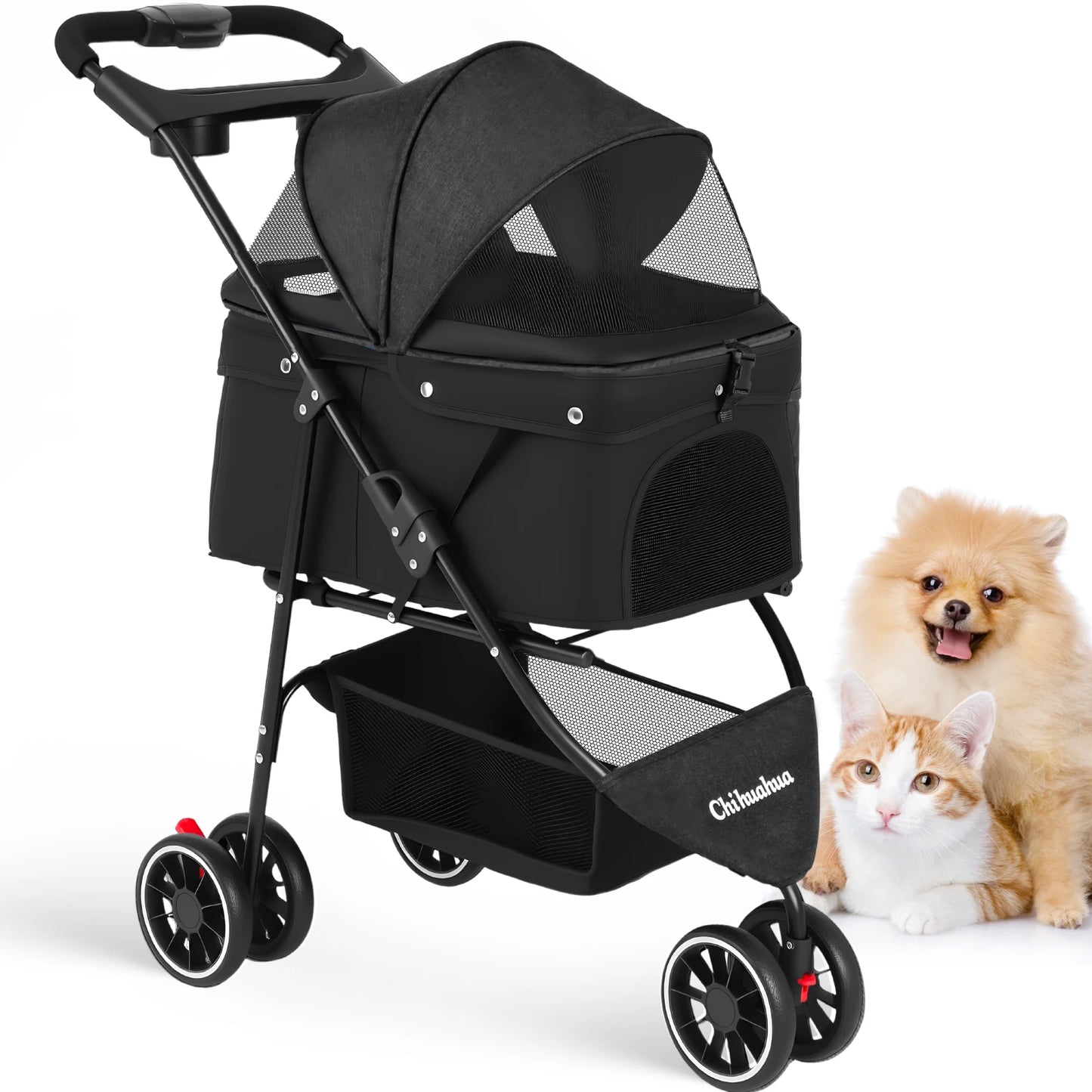 Chihuahua Pet Stroller Foldable For Dogs And Cats 3 Wheels