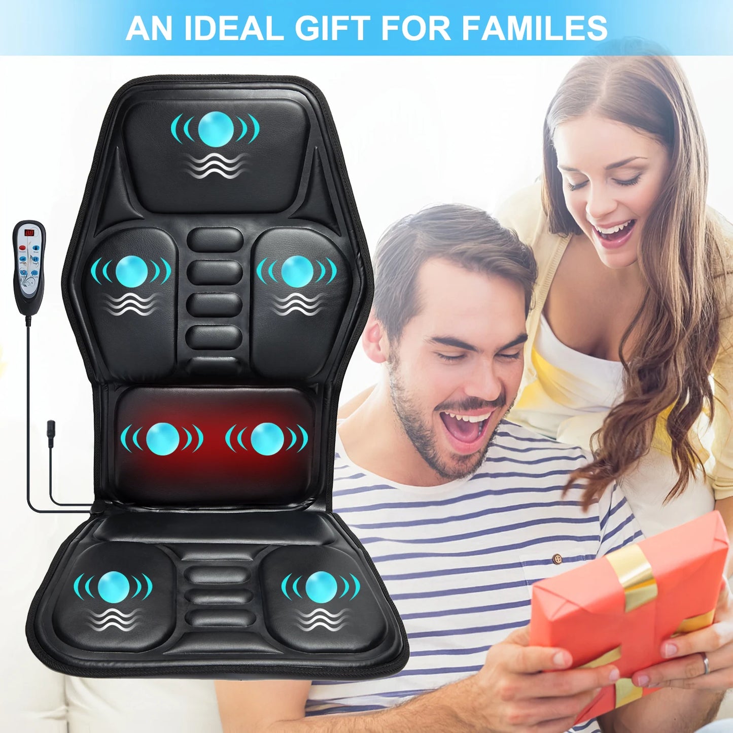 HOMEMASSA Massage Chair Pad With Heat Back Massage Seat Cushion 9 Modes