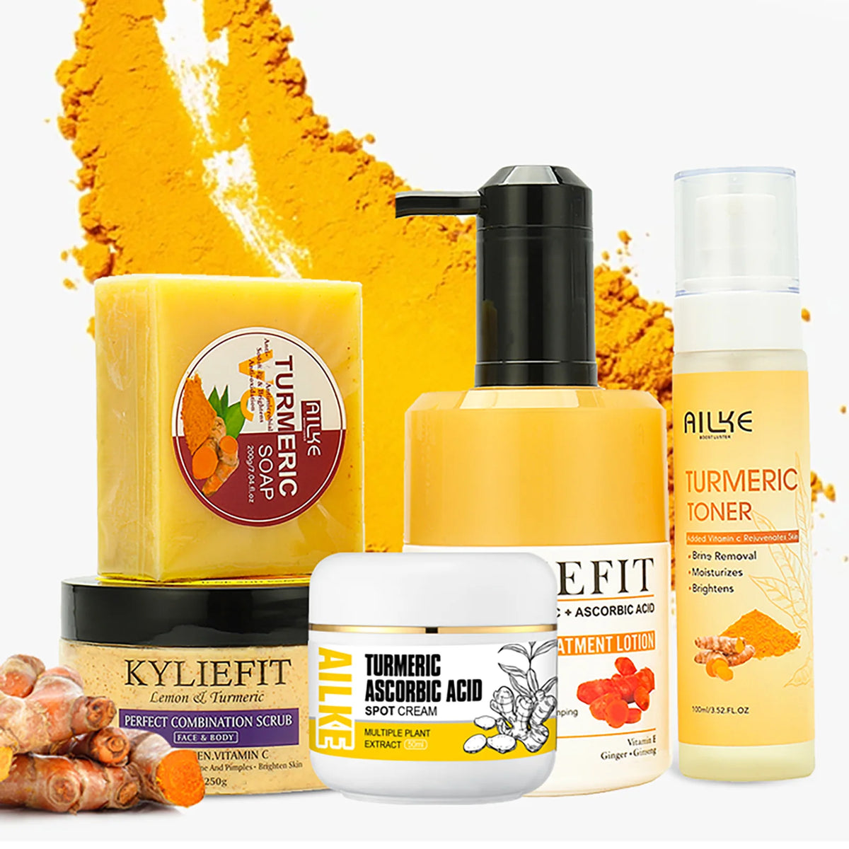 AILKE Organic Turmeric Skincare Set for Brightening and Acne Care