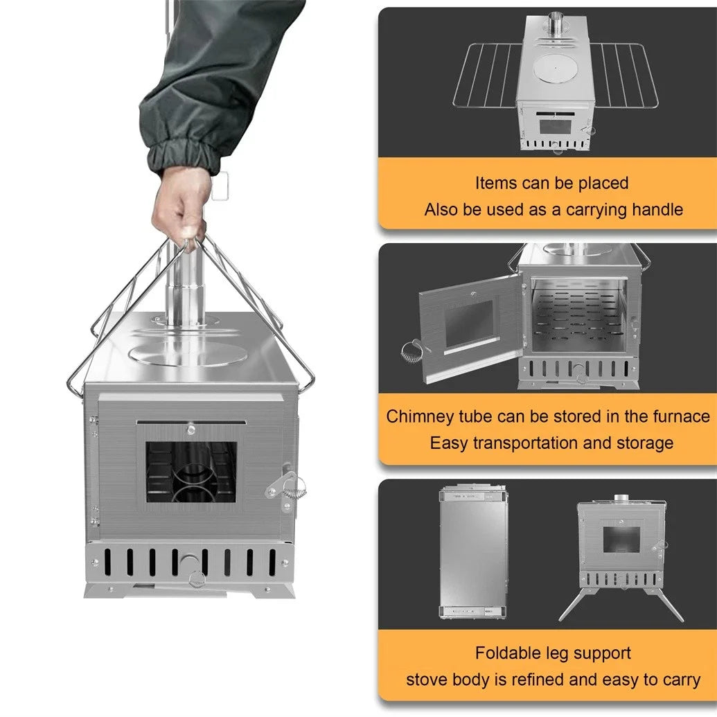 Wood Burning Portable Stove For Outdoor Heating And Cooking