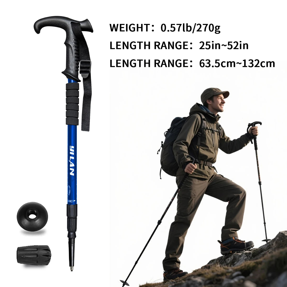 Ultralight Aluminum Hiking Poles With Shock Absorption Quick Lock System