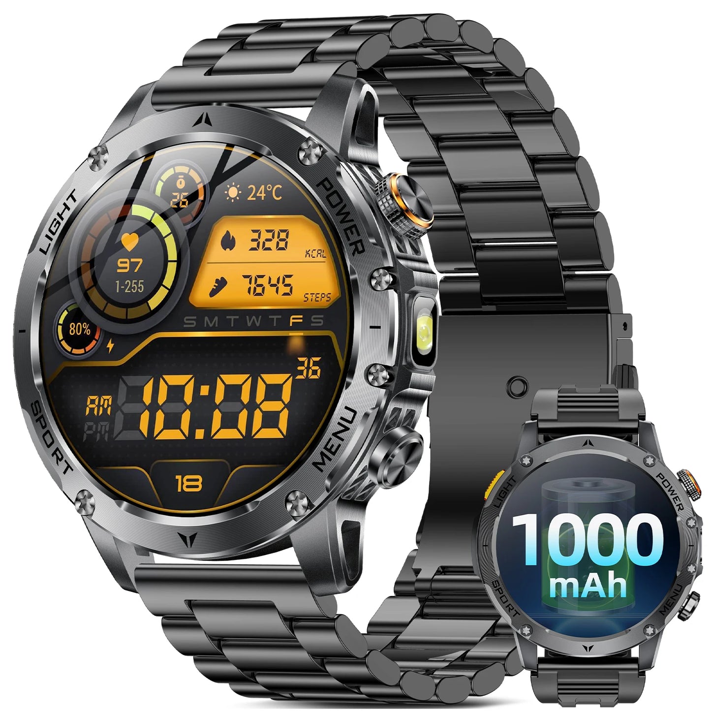Military Smartwatch 1.7 Inch HD Display With 100 Sports Modes
