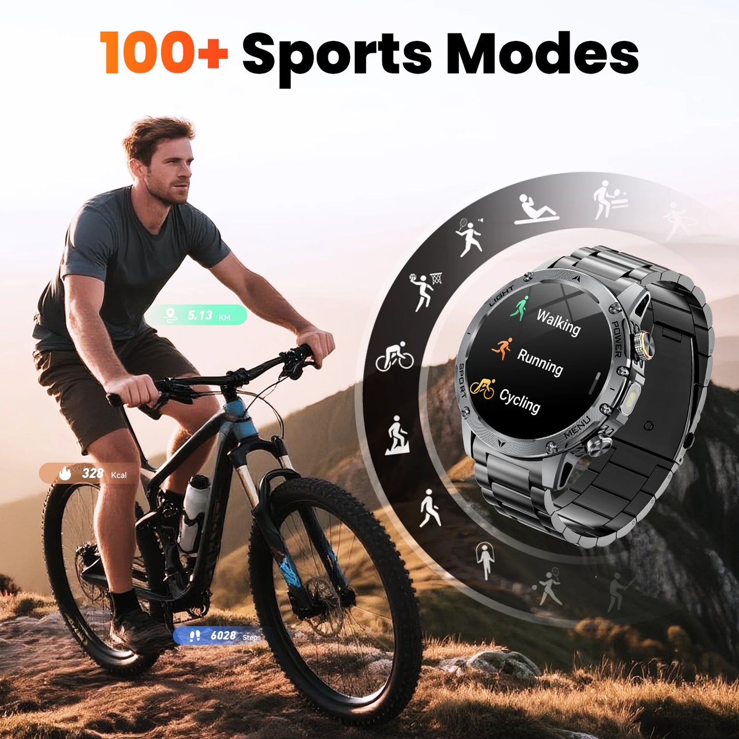 Military Smartwatch 1.7 Inch HD Display With 100 Sports Modes