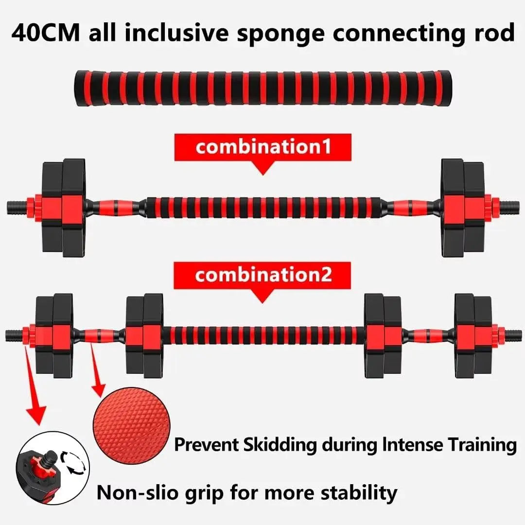 Adjustable Rubber Dumbbell Set With Convertible Barbell Design