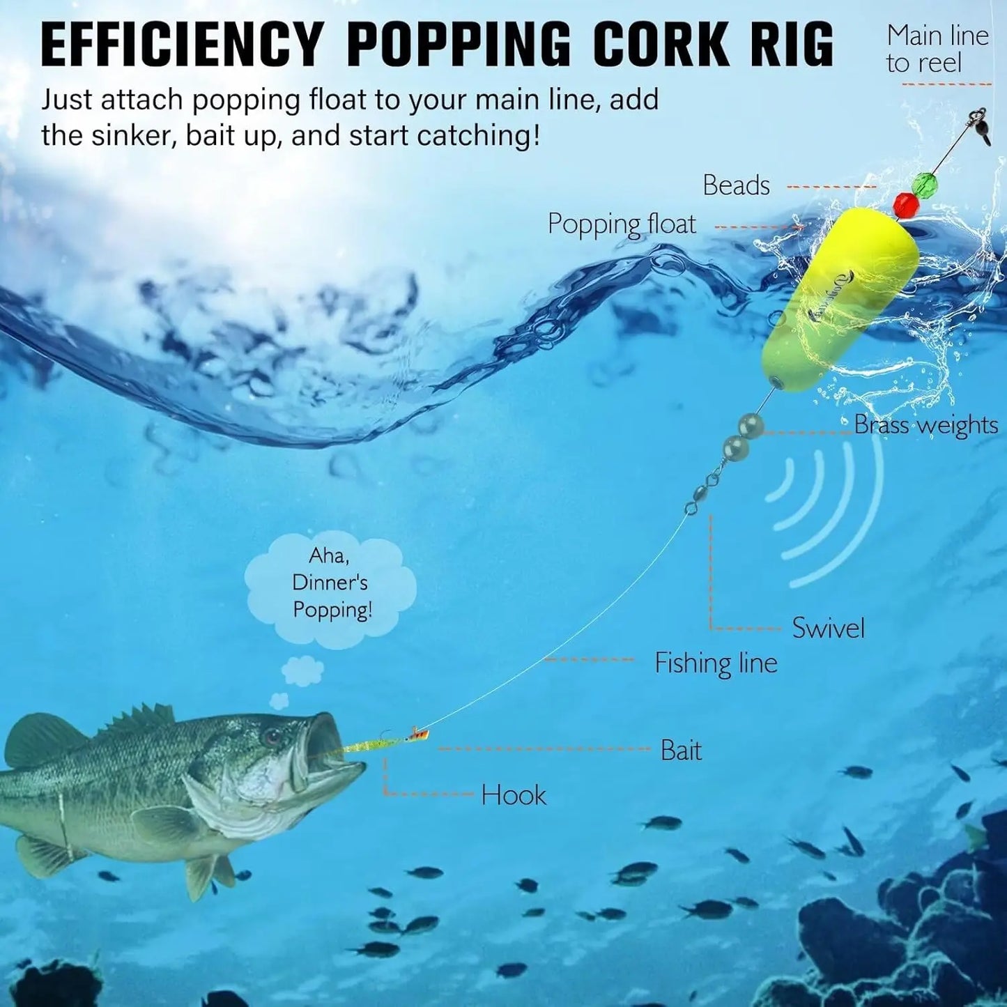 Popping Cork Fishing Floats 3 Shapes Pack For Saltwater Freshwater