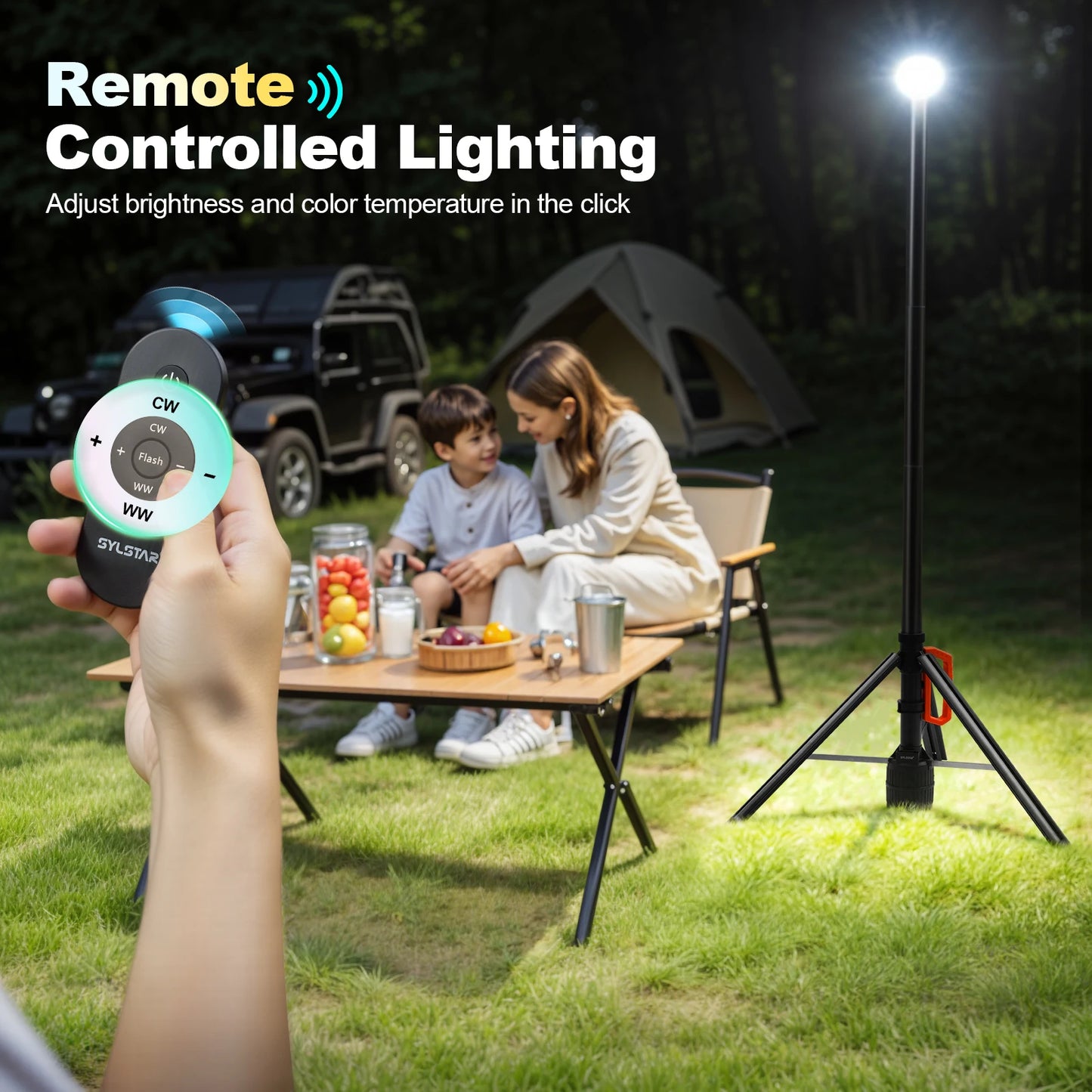 Rechargeable 360 Degree Work Light With Remote Control Telescopic Camping