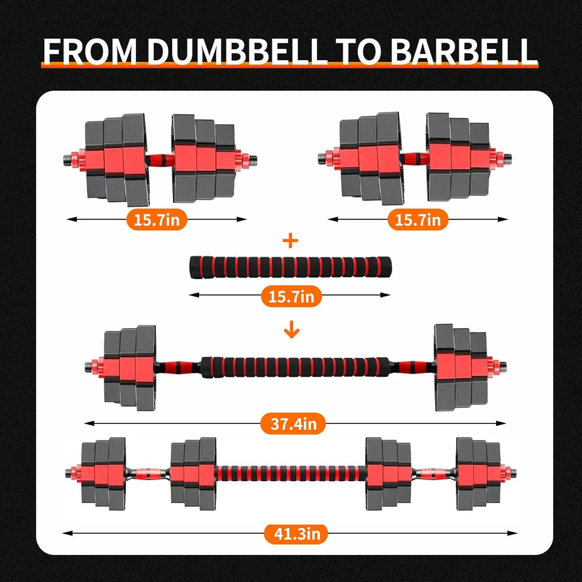 Adjustable Rubber Dumbbell Set With Convertible Barbell Design