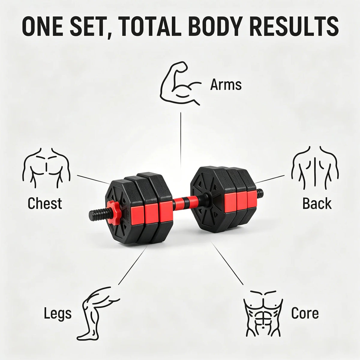 Adjustable Rubber Dumbbell Set With Convertible Barbell Design