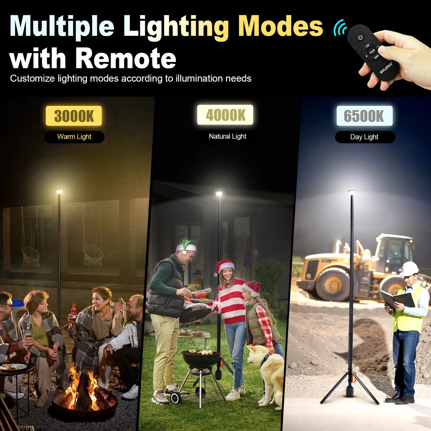 Rechargeable 360 Degree Work Light With Remote Control Telescopic Camping