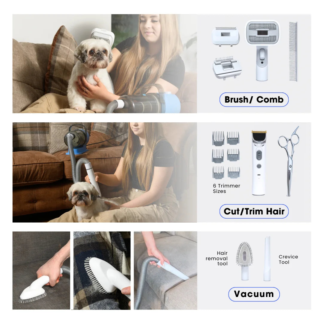 Dog And Cat Grooming Kit With Vacuum For Fur Removal Low Noise Adjustable Speed
