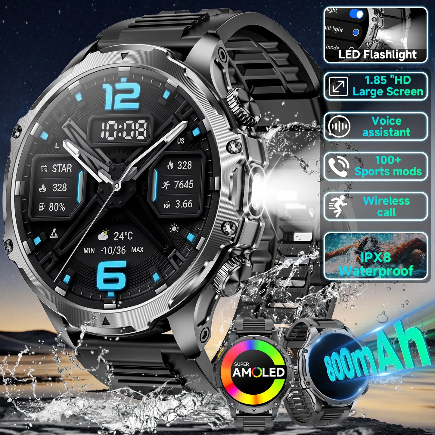 Military Smartwatch 1.7 Inch HD Display With 100 Sports Modes