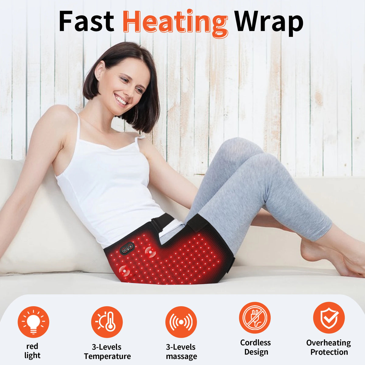 Jitesy Rechargeable Red Light Therapy Hip Wrap With Heat Massage