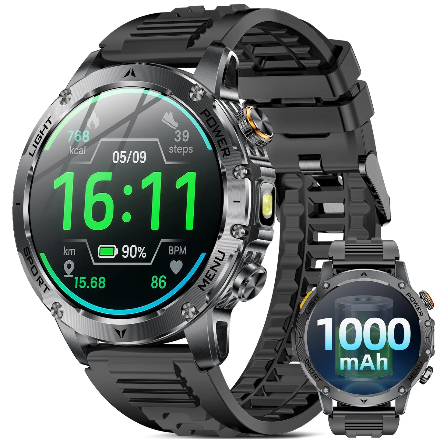Military Smartwatch 1.7 Inch HD Display With 100 Sports Modes