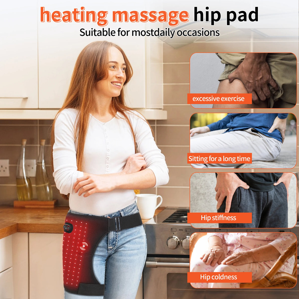 Jitesy Rechargeable Red Light Therapy Hip Wrap With Heat Massage