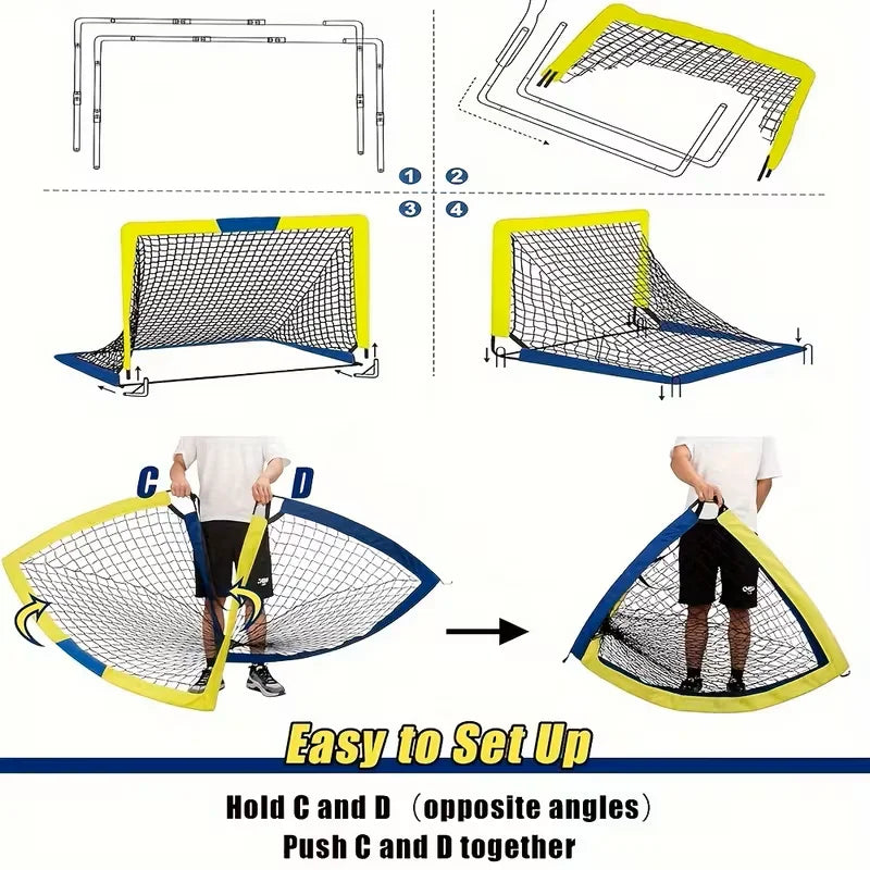 Portable Soccer Goal Set 2 Pack Pop Up Net Backyard Indoor