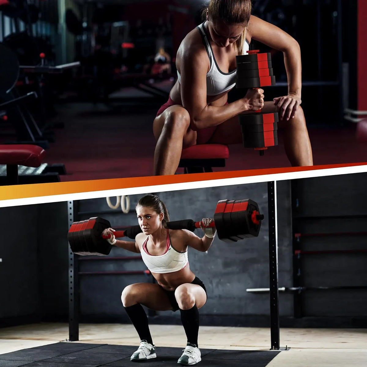 Adjustable Rubber Dumbbell Set With Convertible Barbell Design