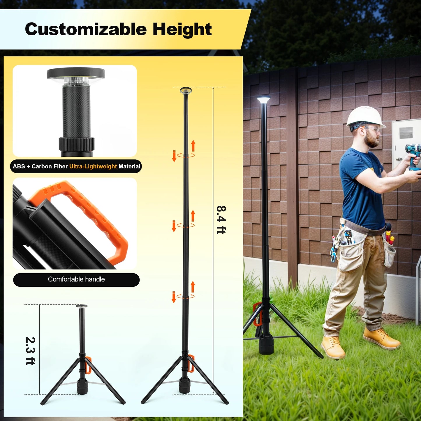 Rechargeable 360 Degree Work Light With Remote Control Telescopic Camping