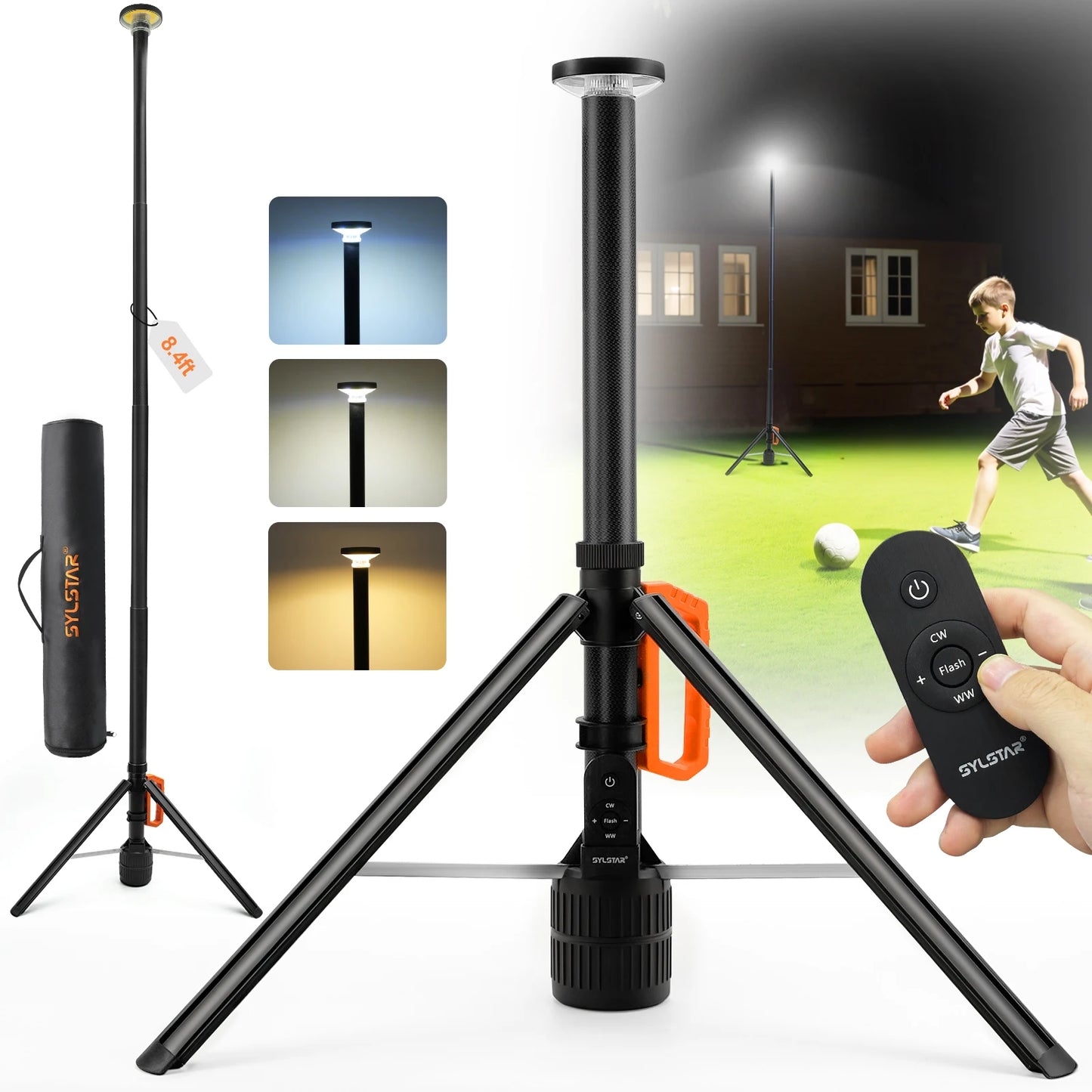 Rechargeable 360 Degree Work Light With Remote Control Telescopic Camping