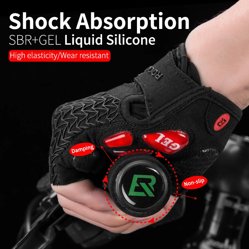 ROCKBROS Cycling Half Finger Gloves Anti Slip Gel Pad Breathable