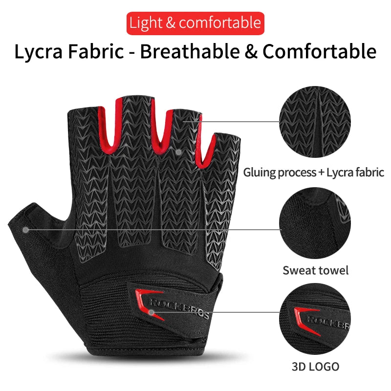 ROCKBROS Cycling Half Finger Gloves Anti Slip Gel Pad Breathable