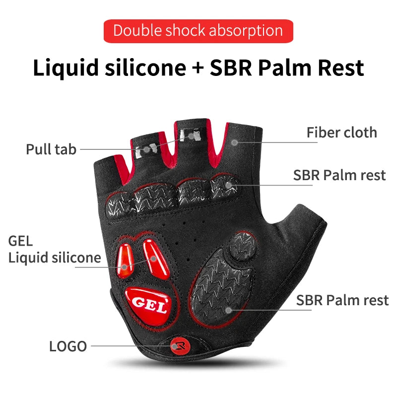 ROCKBROS Cycling Half Finger Gloves Anti Slip Gel Pad Breathable