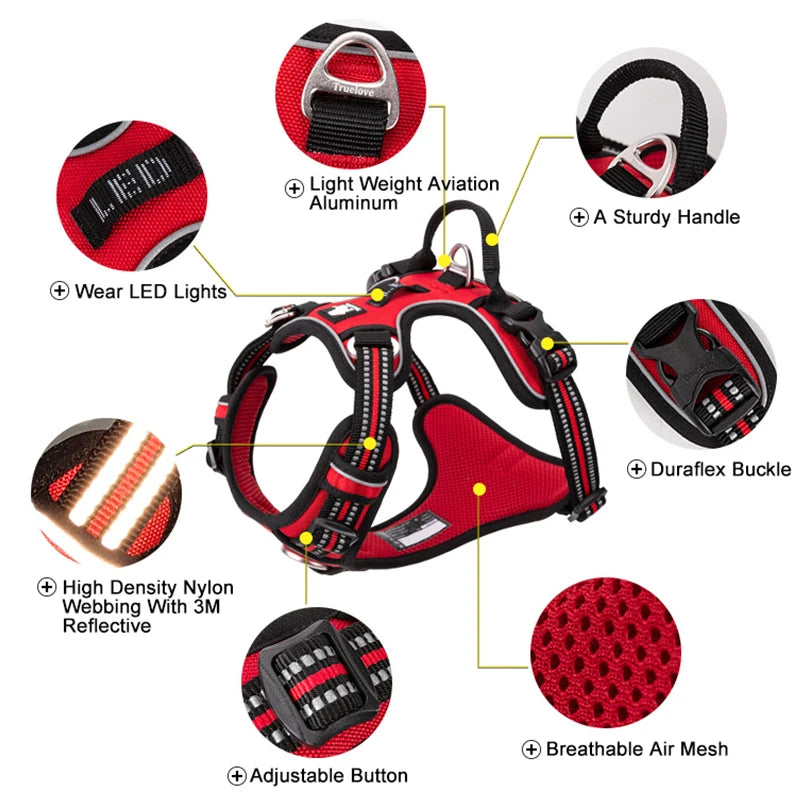 TRUELOVE Reflective Nylon Dog Harness No Pull Adjustable Vehicle Safety