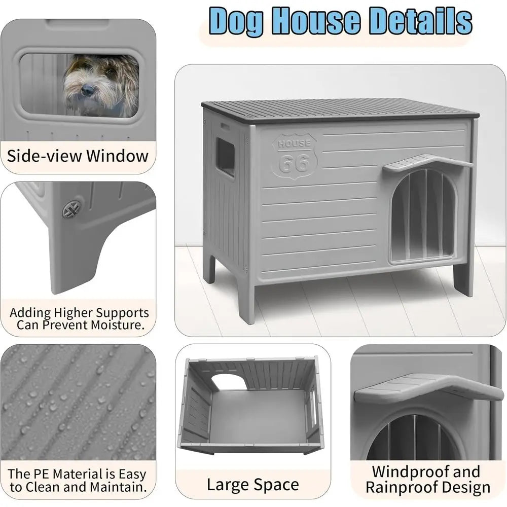 Durable Waterproof Plastic Dog House With Elevated Floor And Window