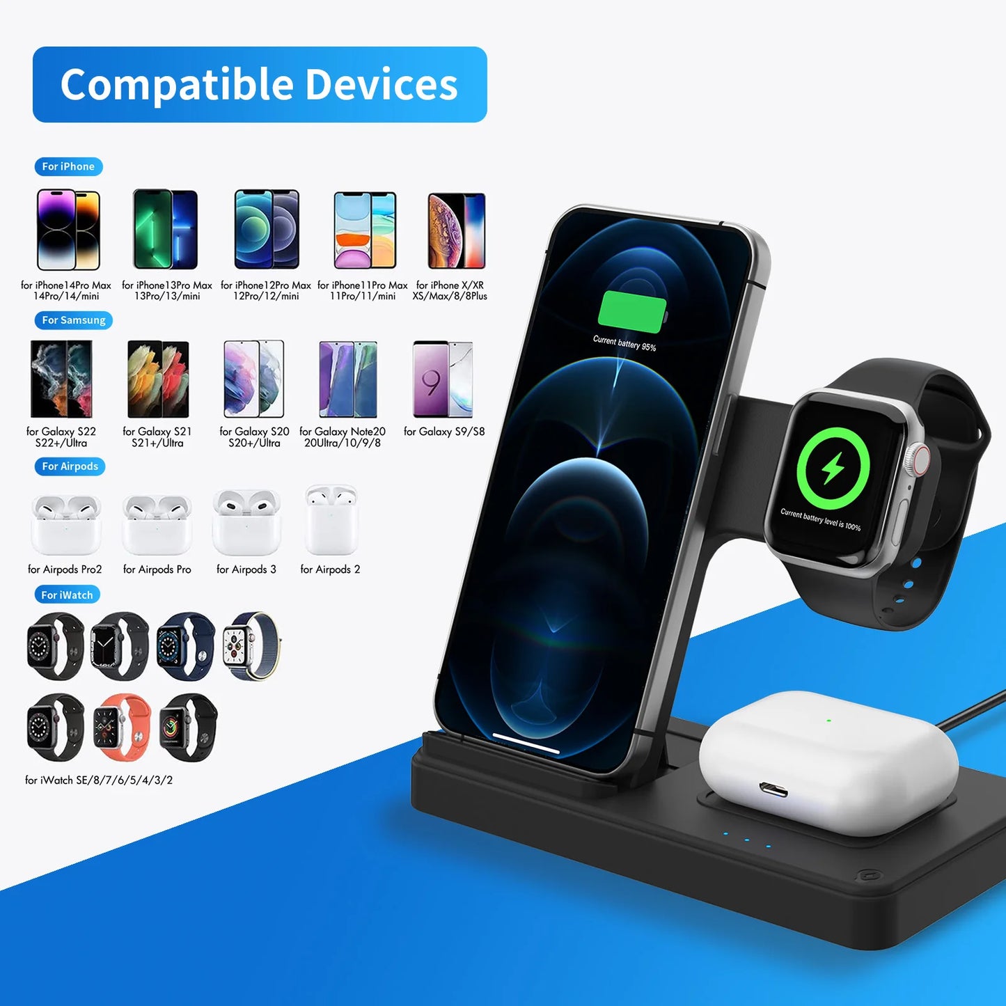 3 in 1 Magnetic Wireless Charger 18W Foldable iPhone AirPods