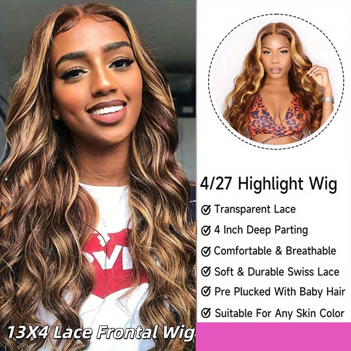 FIUMER Body Wave Lace Front Wig Glueless For Women