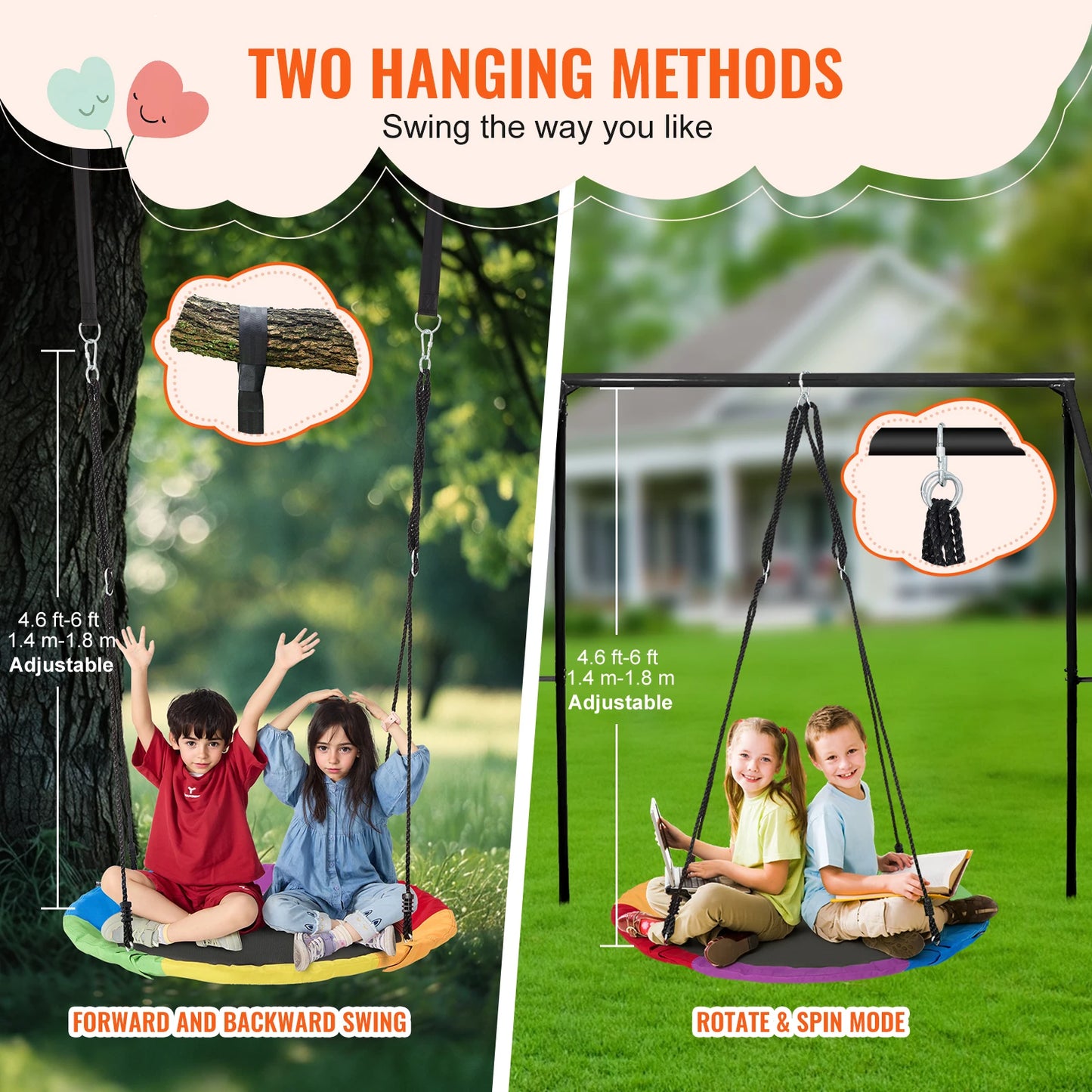 SucceBuy Tree Swing Saucer With Straps 750lbs Capacity