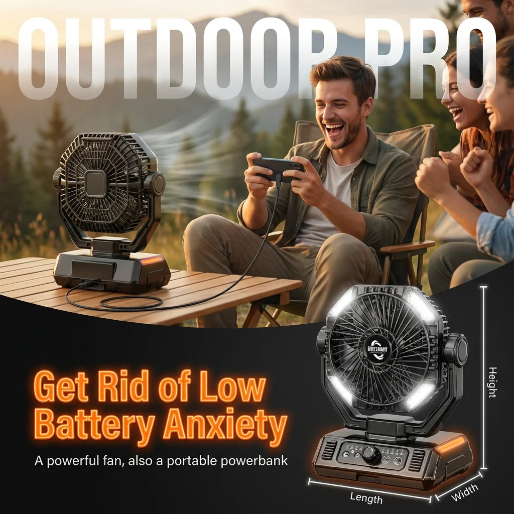 ColdSky 20000mAh Battery Camping Fan With LED Lantern 8 Speed
