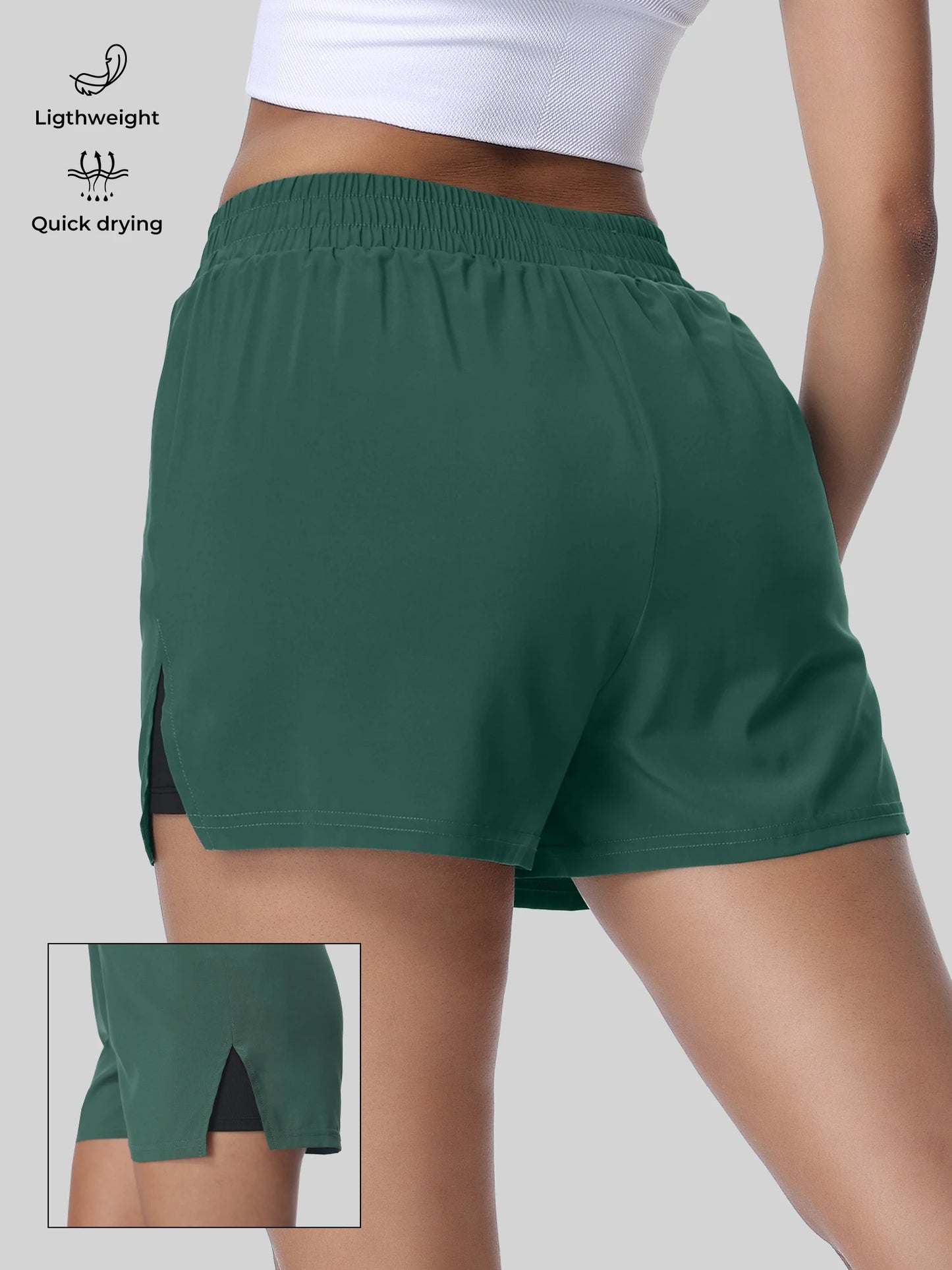 Womens Split Sports Shorts With Liner For Running Fitness Yoga
