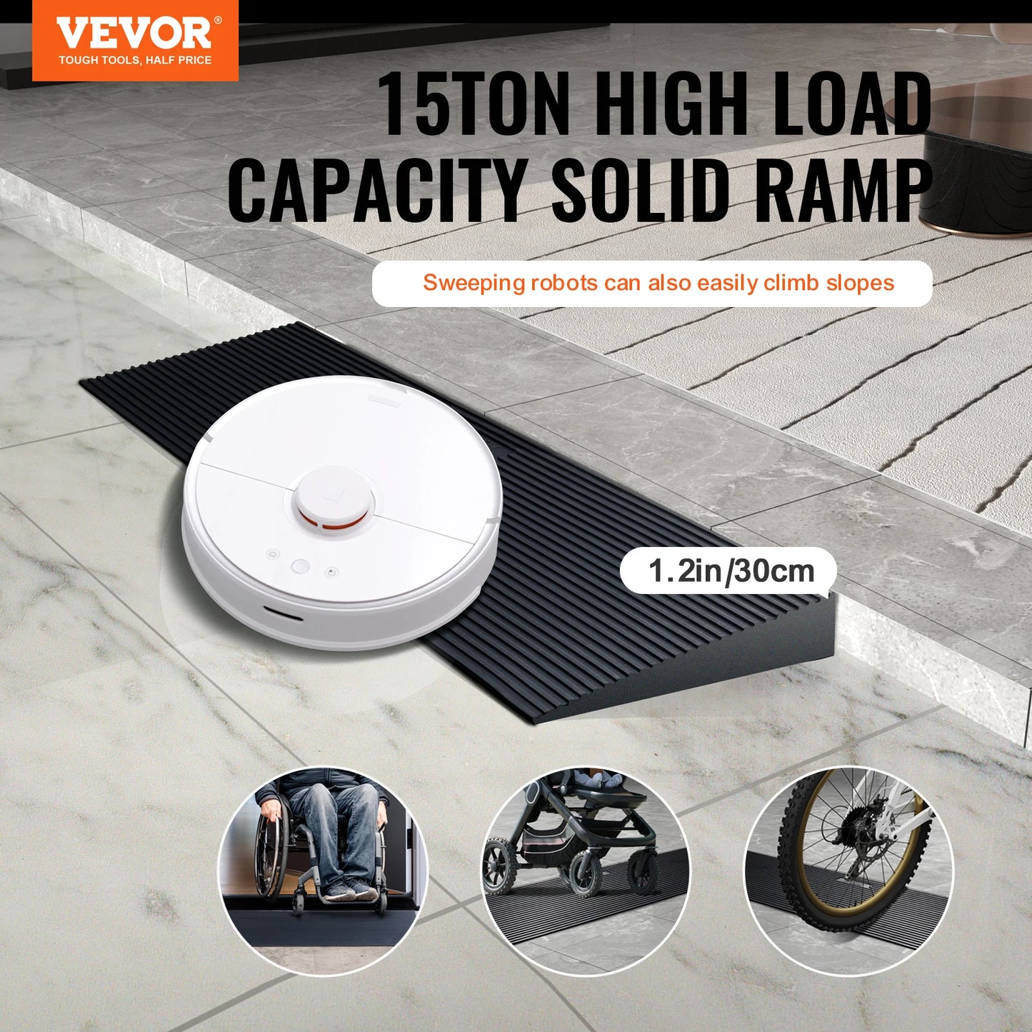 Cuttable Natural Rubber Threshold Ramp With Double Sided Tape