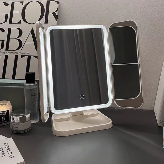Trifold Makeup Mirror With LED Lights For Dorm Dressing