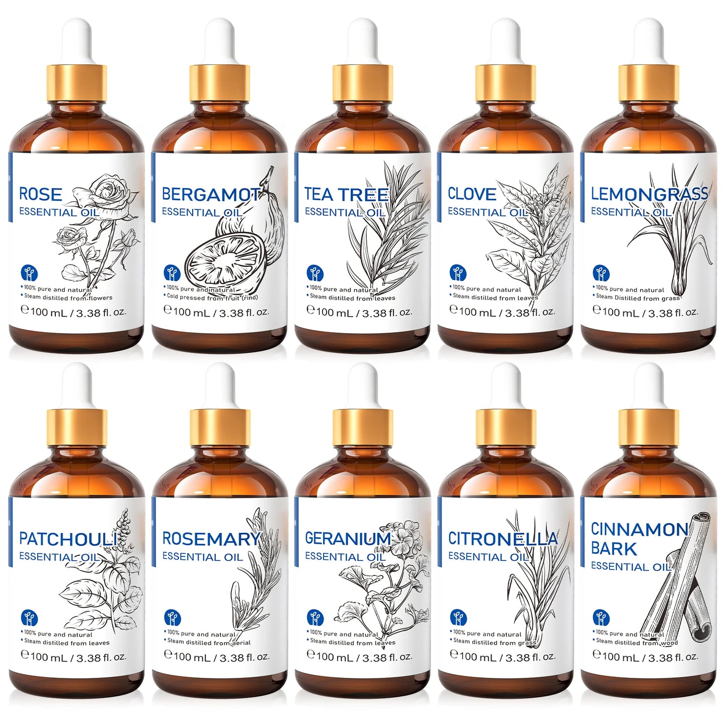 HIQILI Natural Essential Oil Blend Geranium Tea Tree Rosemary Lavender