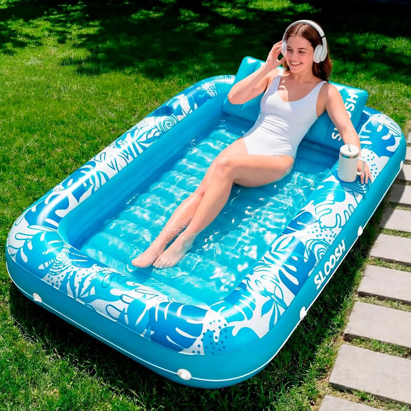 Joyfy 4 In 1 Suntan Pool Float With Pillow And Drink Holders